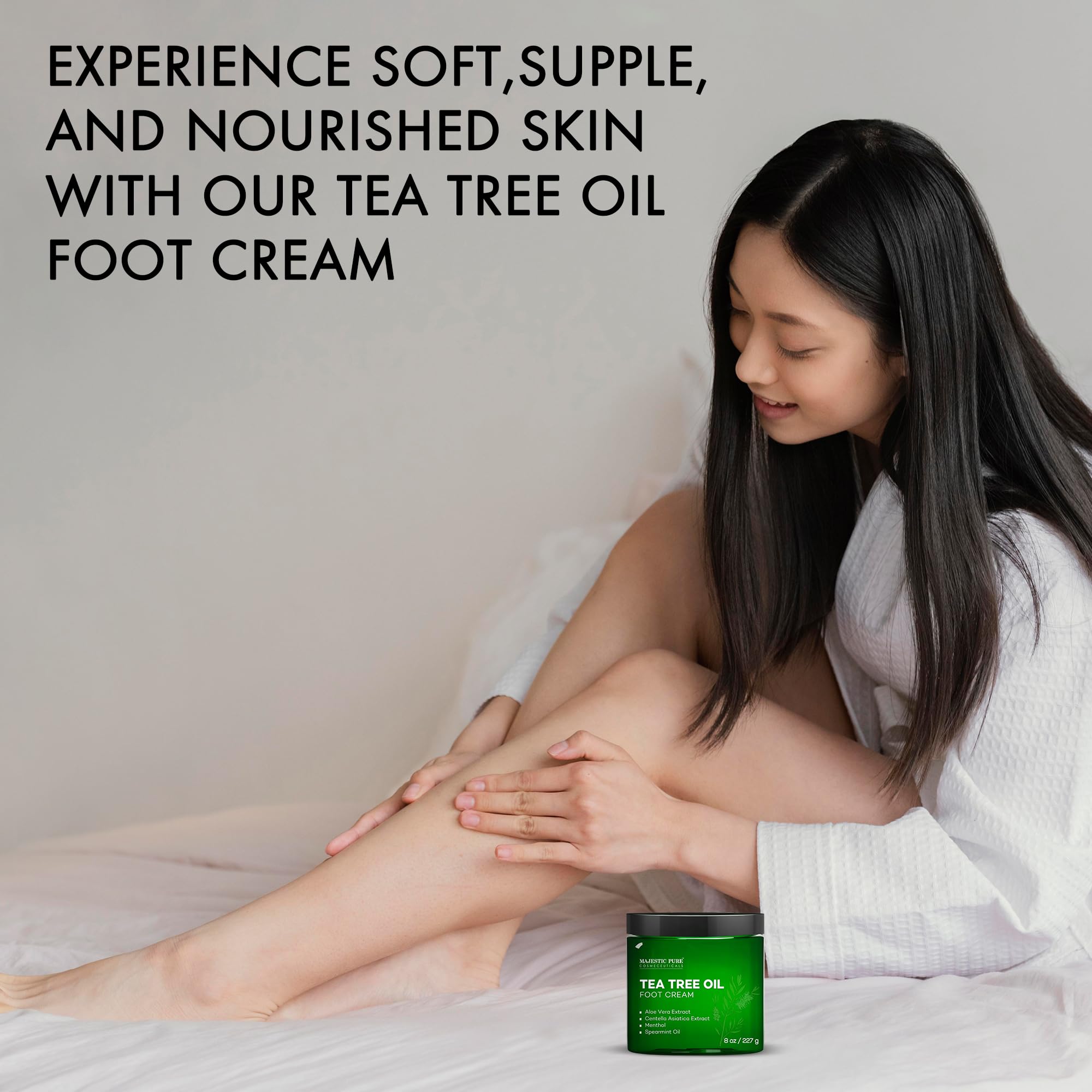 Majestic Pure label highlighting tea tree and aloe ingredients for ingredient transparency