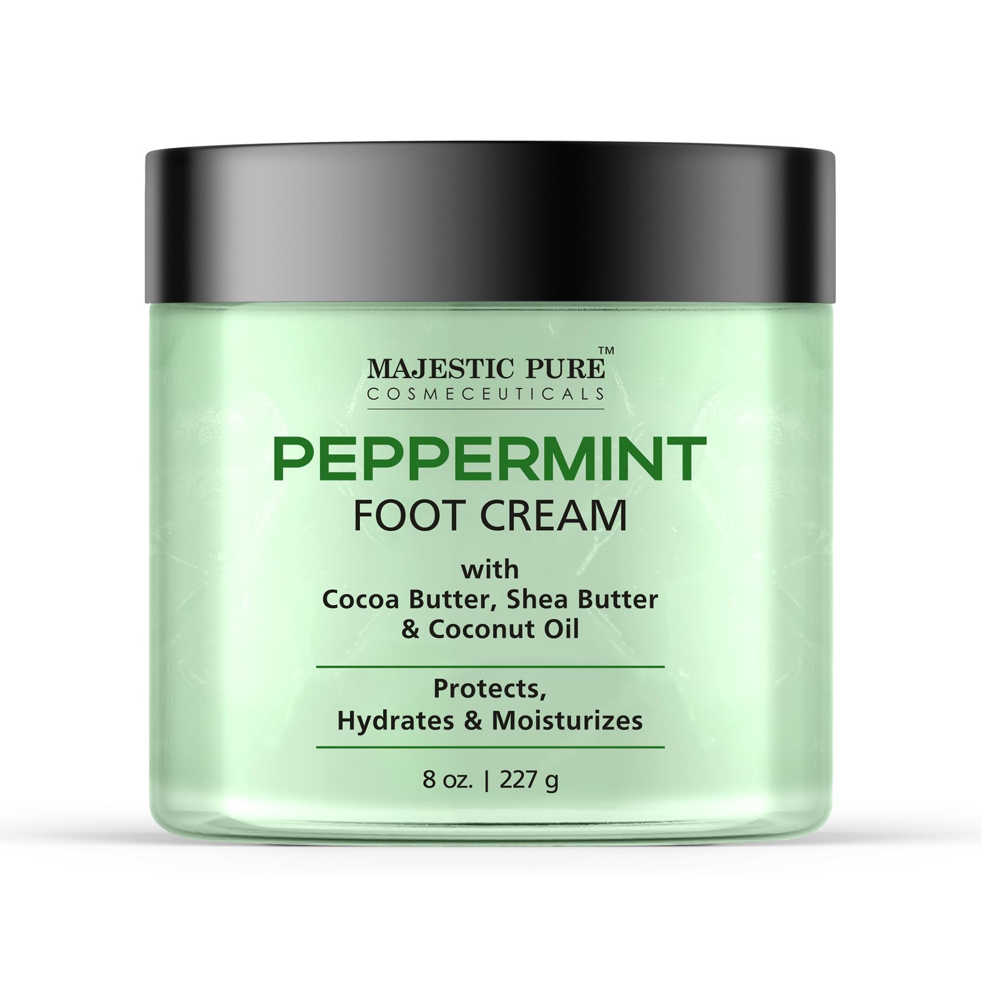 Majestic Pure front packaging showing 8 oz jar and peppermint label beneficial for moisturizing