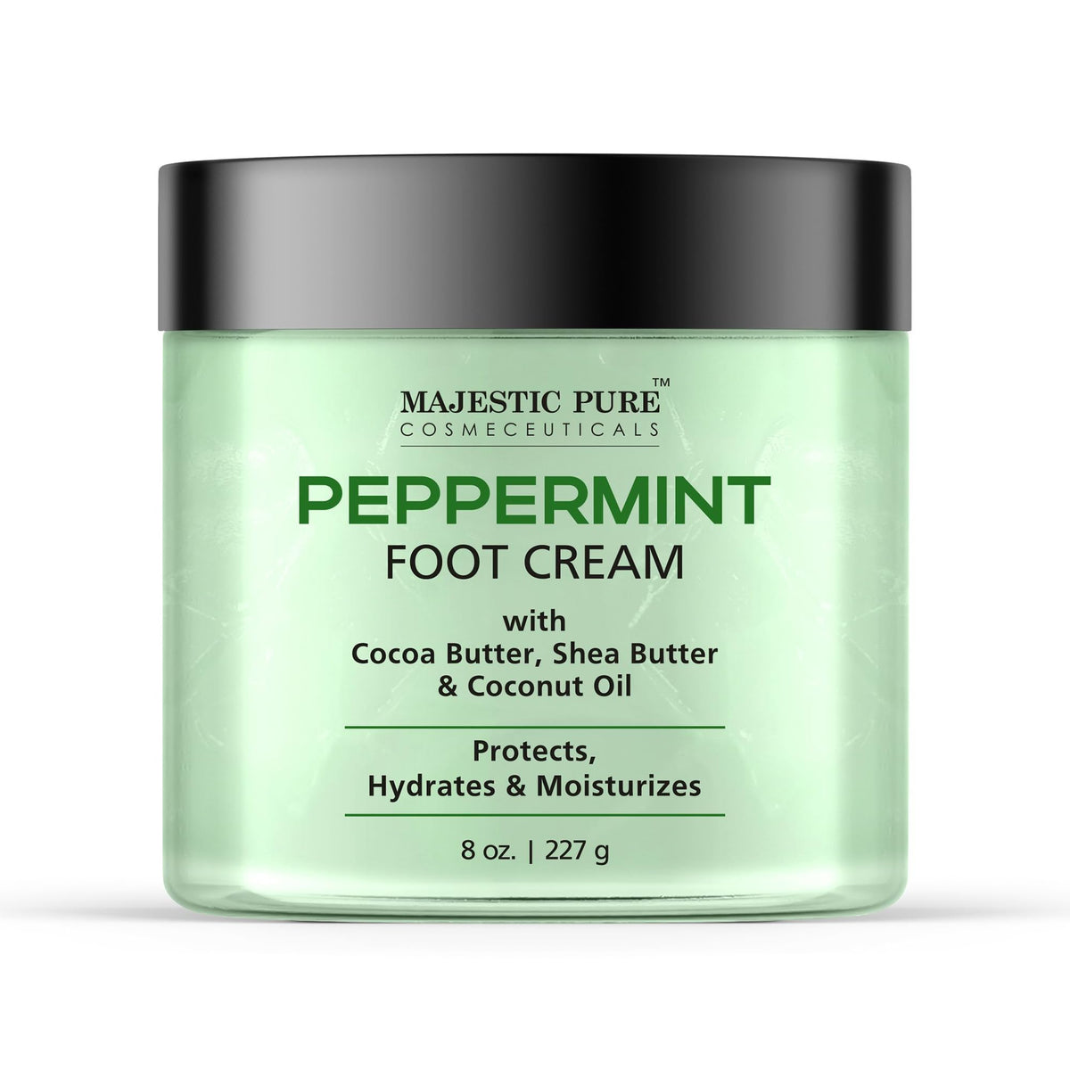 Majestic Pure front packaging showing 8 oz jar and peppermint label beneficial for moisturizing