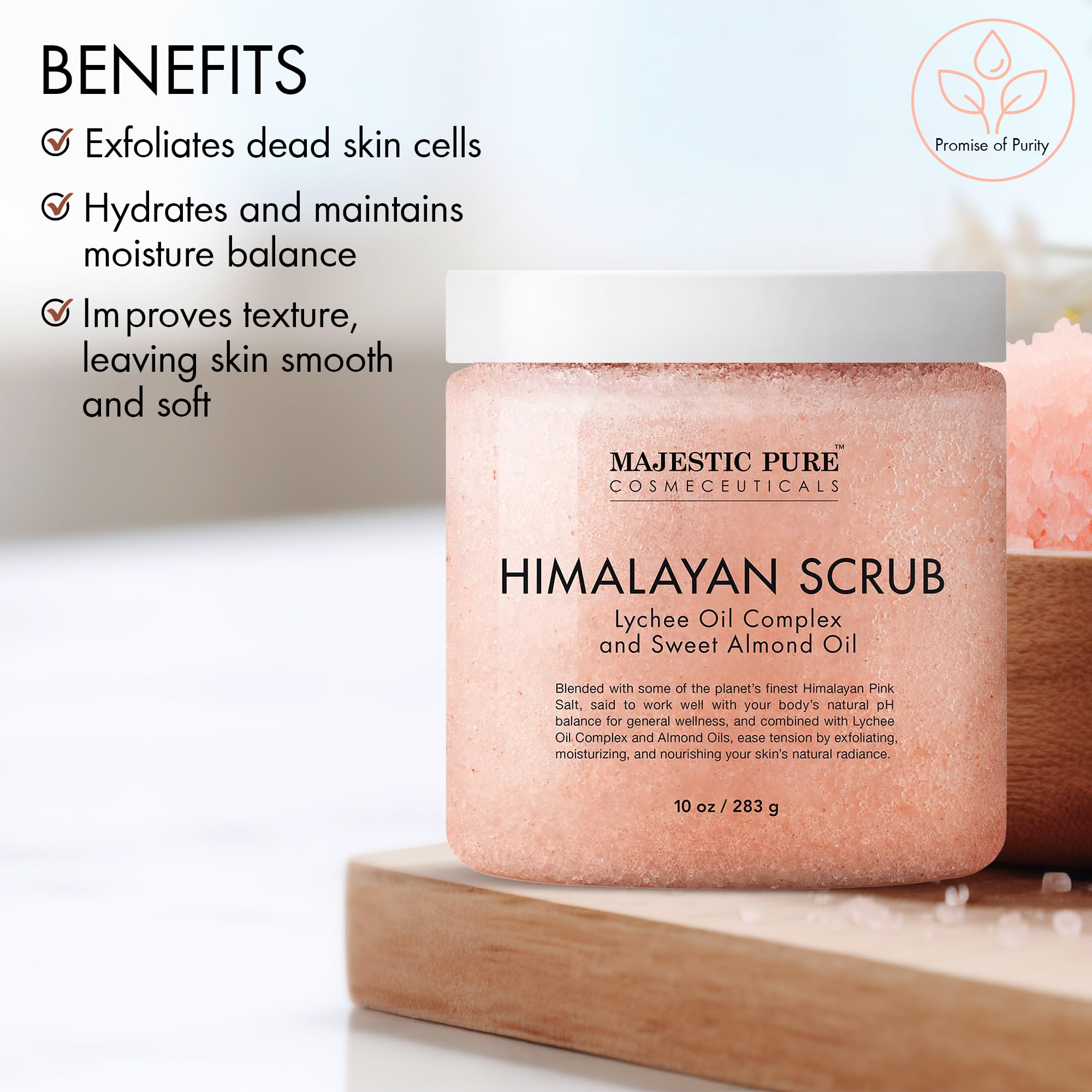 Majestic Pure scoop of scrub in hand demonstrating easy application