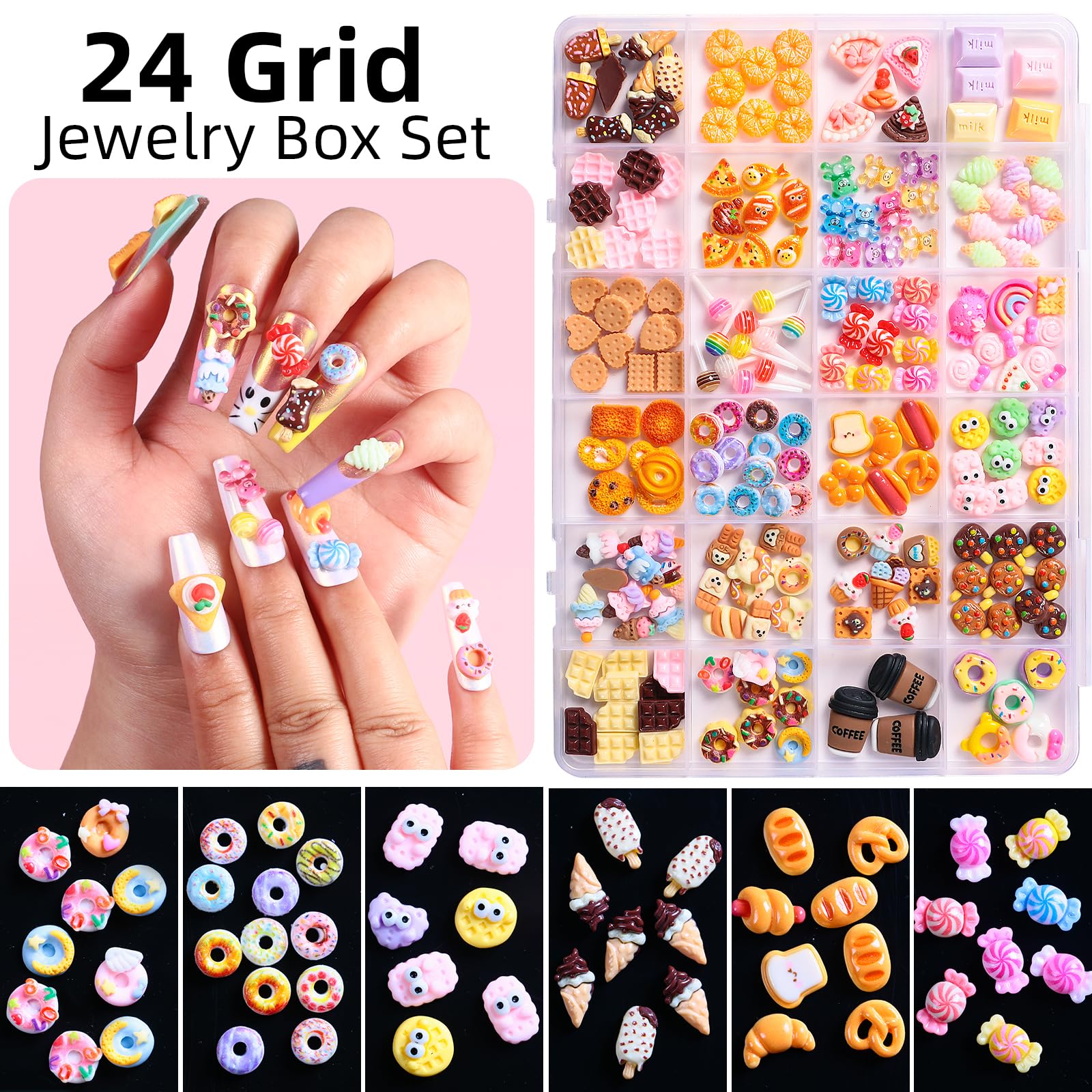 Major Dijit charms applied on nails showing playful manicure enhancement