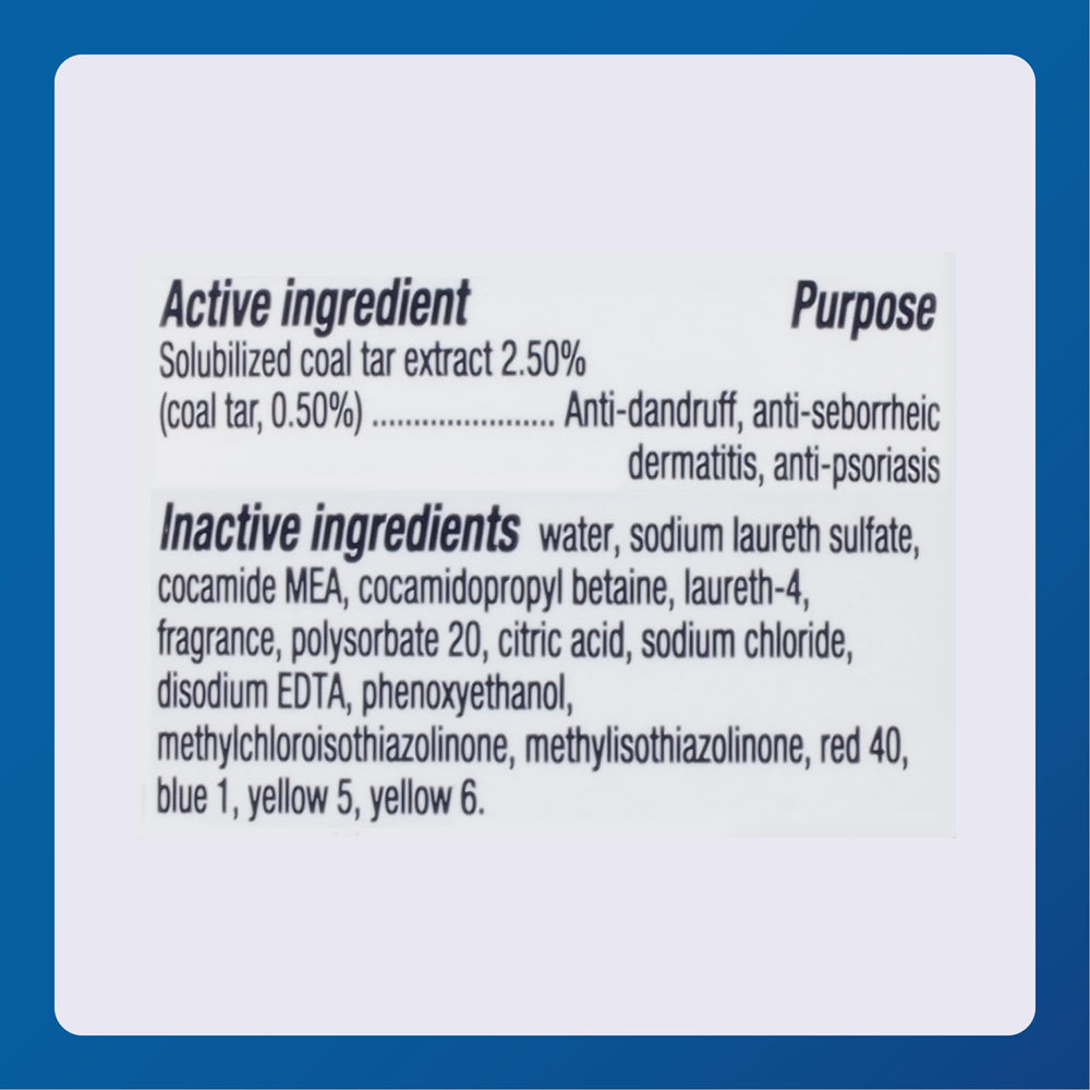 Major Thera-Gel ingredients panel close-up showing coal tar active ingredient and safety details