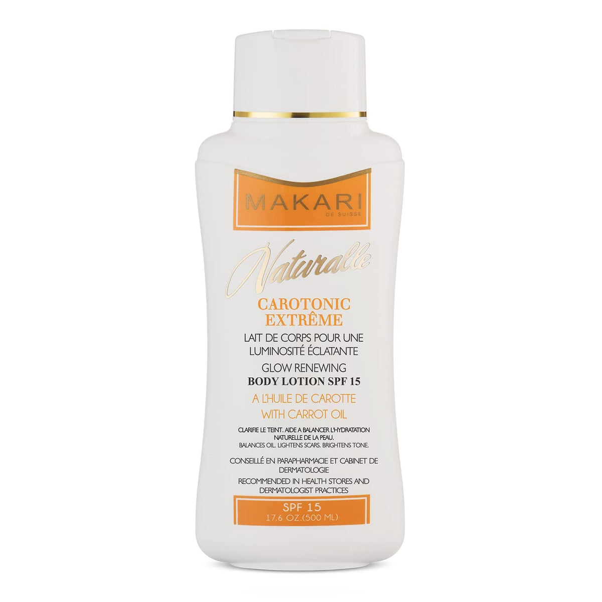 MAKARI front packaging showing 17.6 oz bottle for clear product ID and benefit