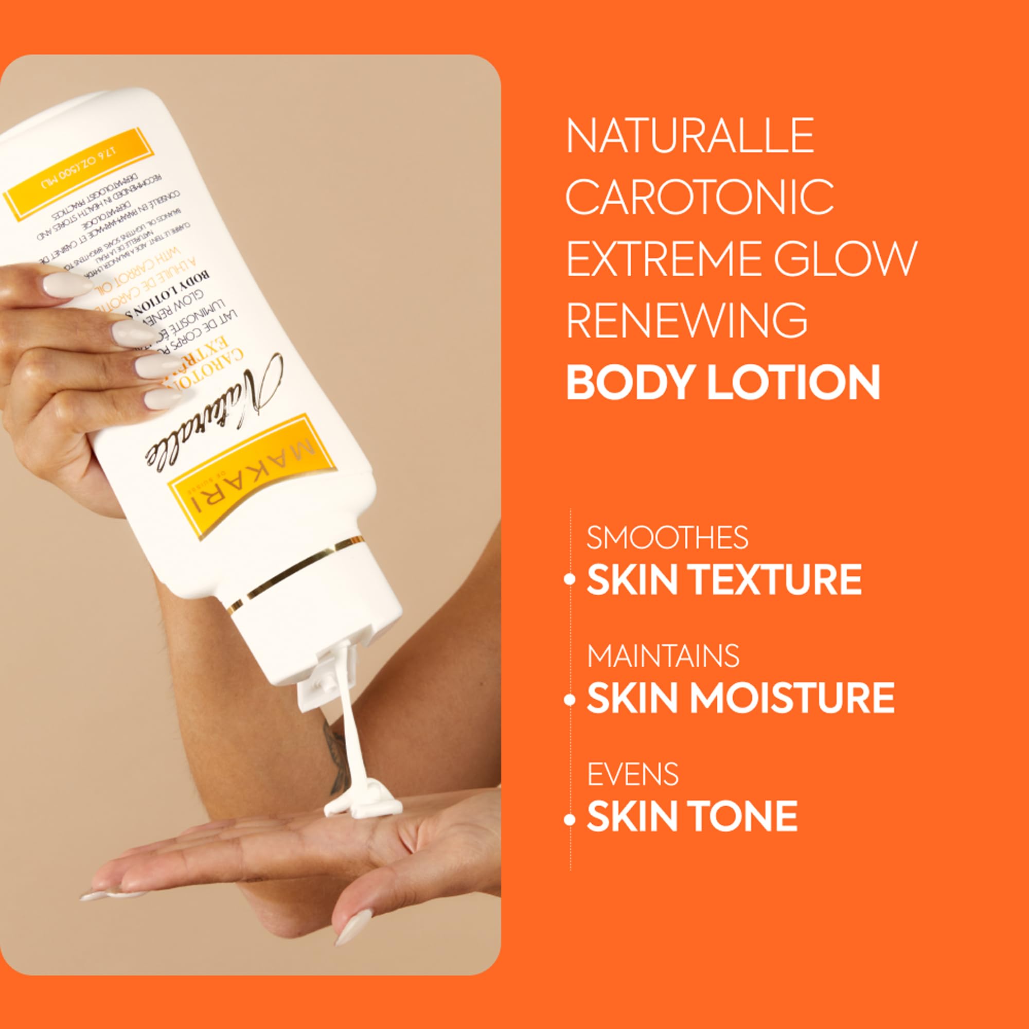 MAKARI lotion texture on skin illustrating fast absorption and lightweight feel