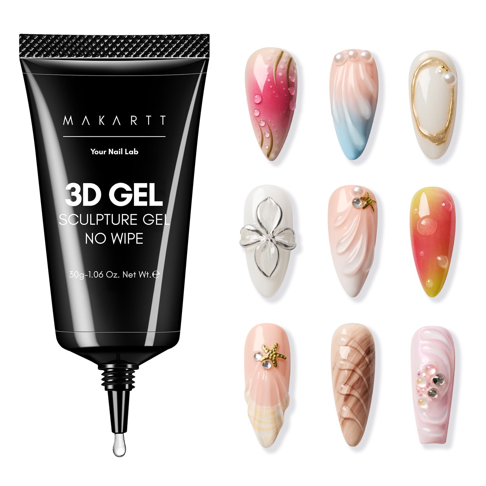 Makartt tube front view showing 30g capacity and clear sculpting gel benefit