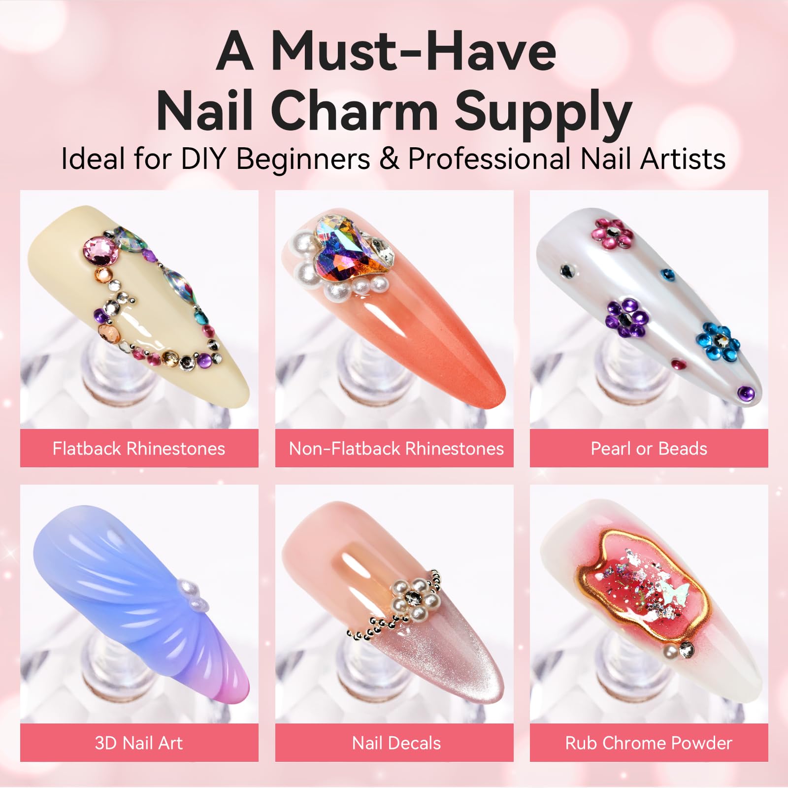 Makartt finished 3D gem nail design lifestyle shot highlighting dramatic salon-quality results