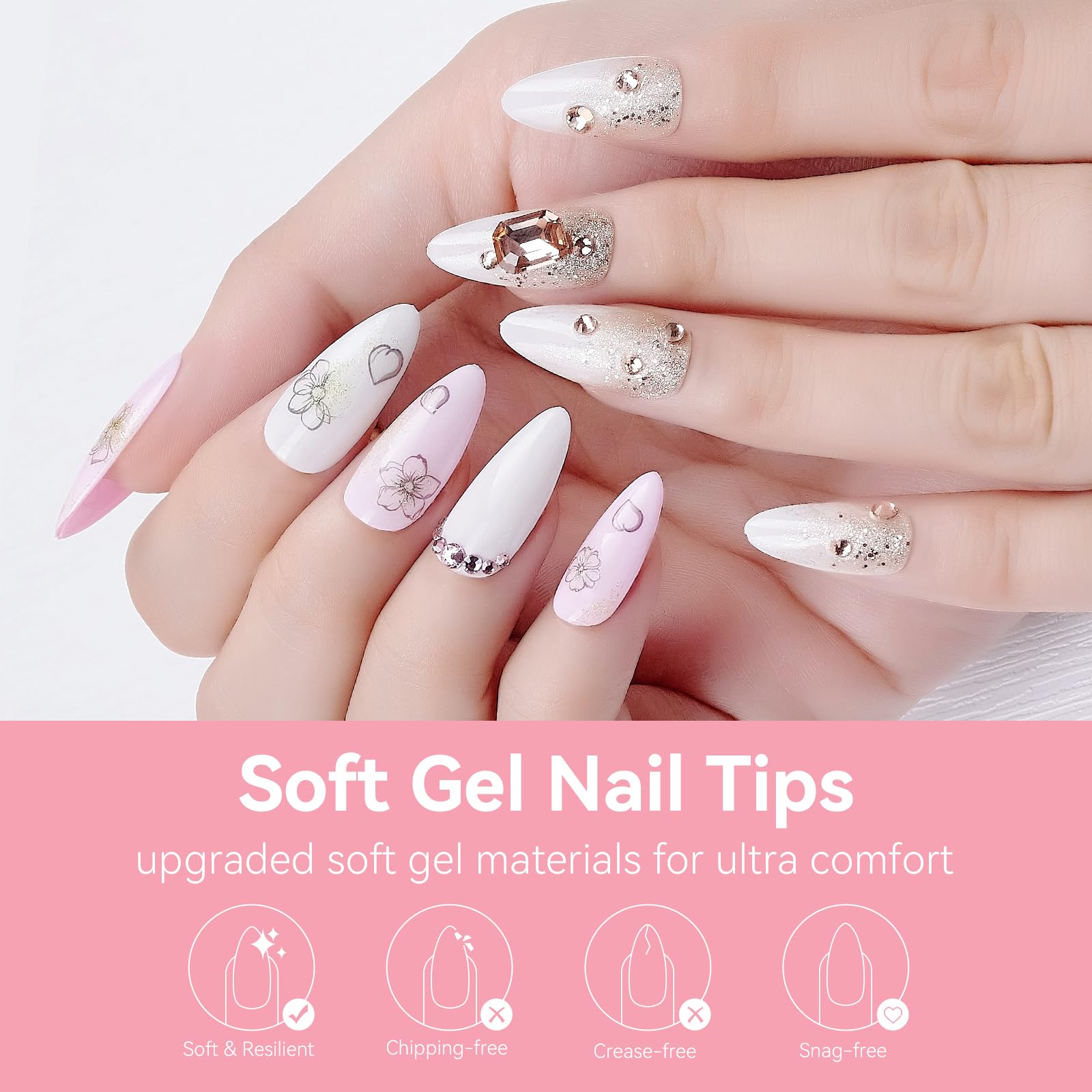 Makartt finished almond manicure showcasing slim silhouette and salon polish finish