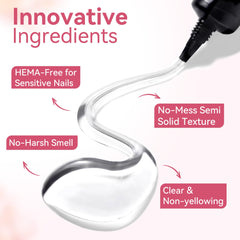 Applying Makartt glue to press-on nails demonstrating easy at-home use
