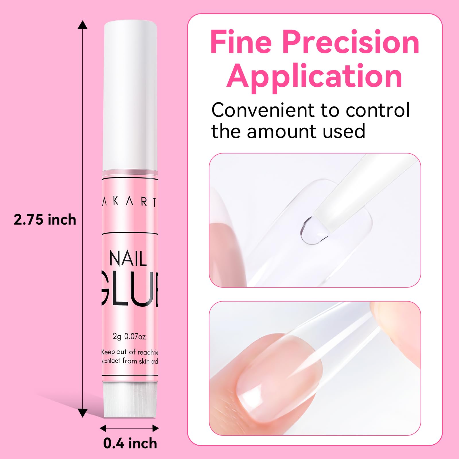 Makartt glue applied to press-on nail being pressed, fast secure bond demonstrated