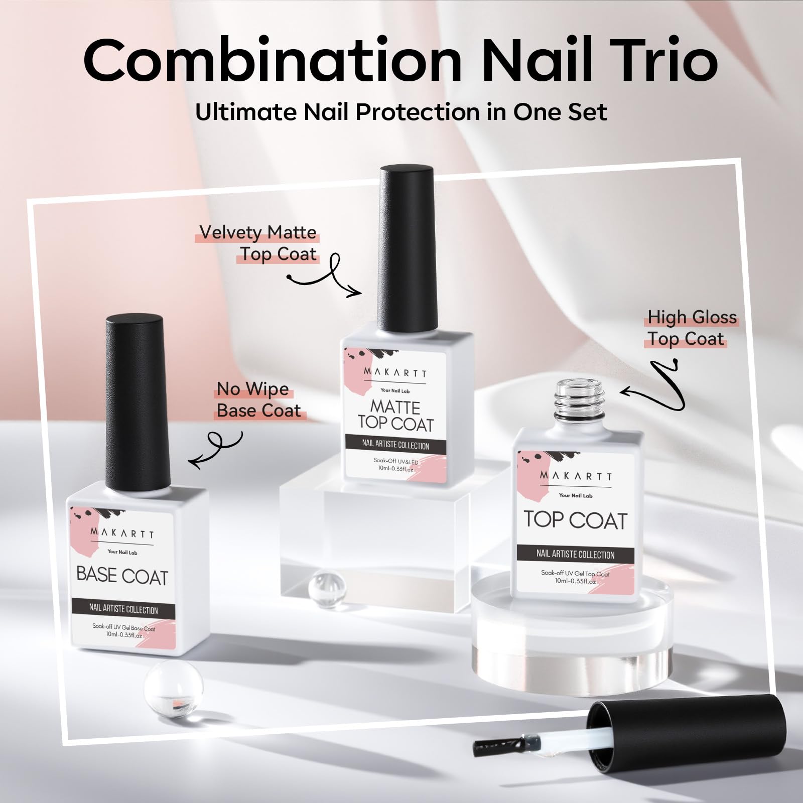 Makartt bottle close-up with brush out showing smooth gel flow for easy application