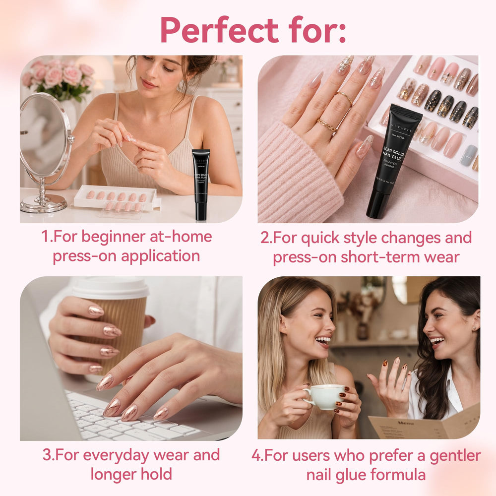 Clear finished press-on nails after Makartt glue for long-lasting look