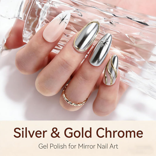 Makartt silver gel texture close-up highlighting smooth metallic pigment for reflective nails
