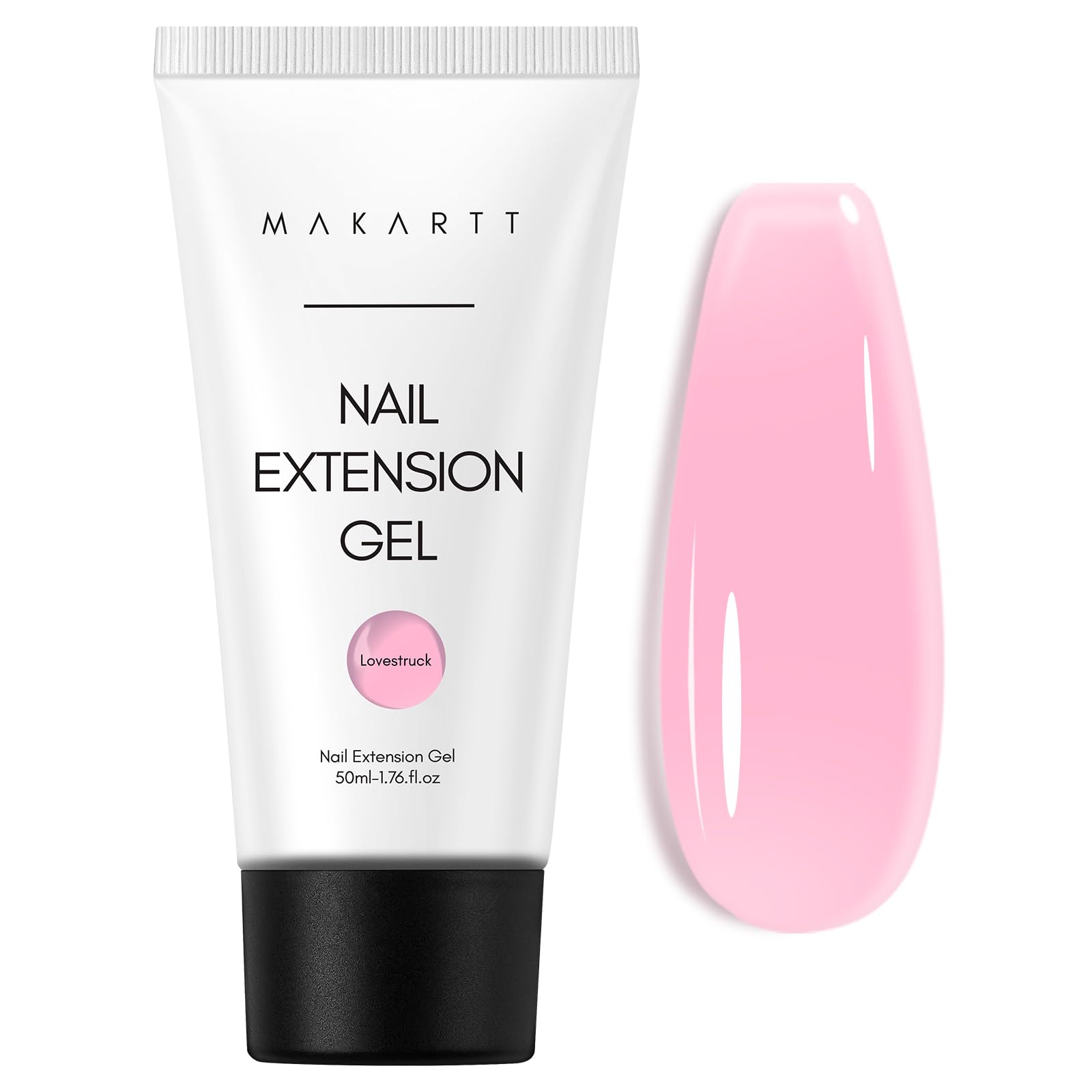 Makartt jar front showing coral pink gel and easy application benefits