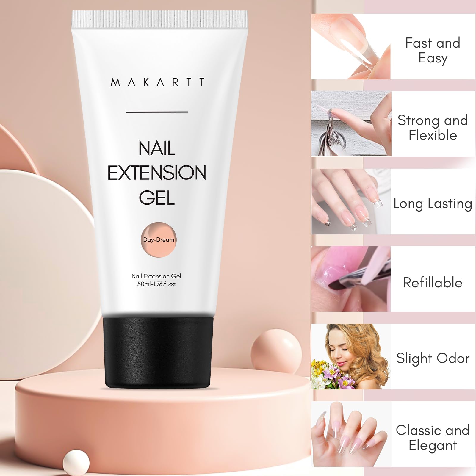Makartt cured extension side view showing durable finish and strengthened nail benefit