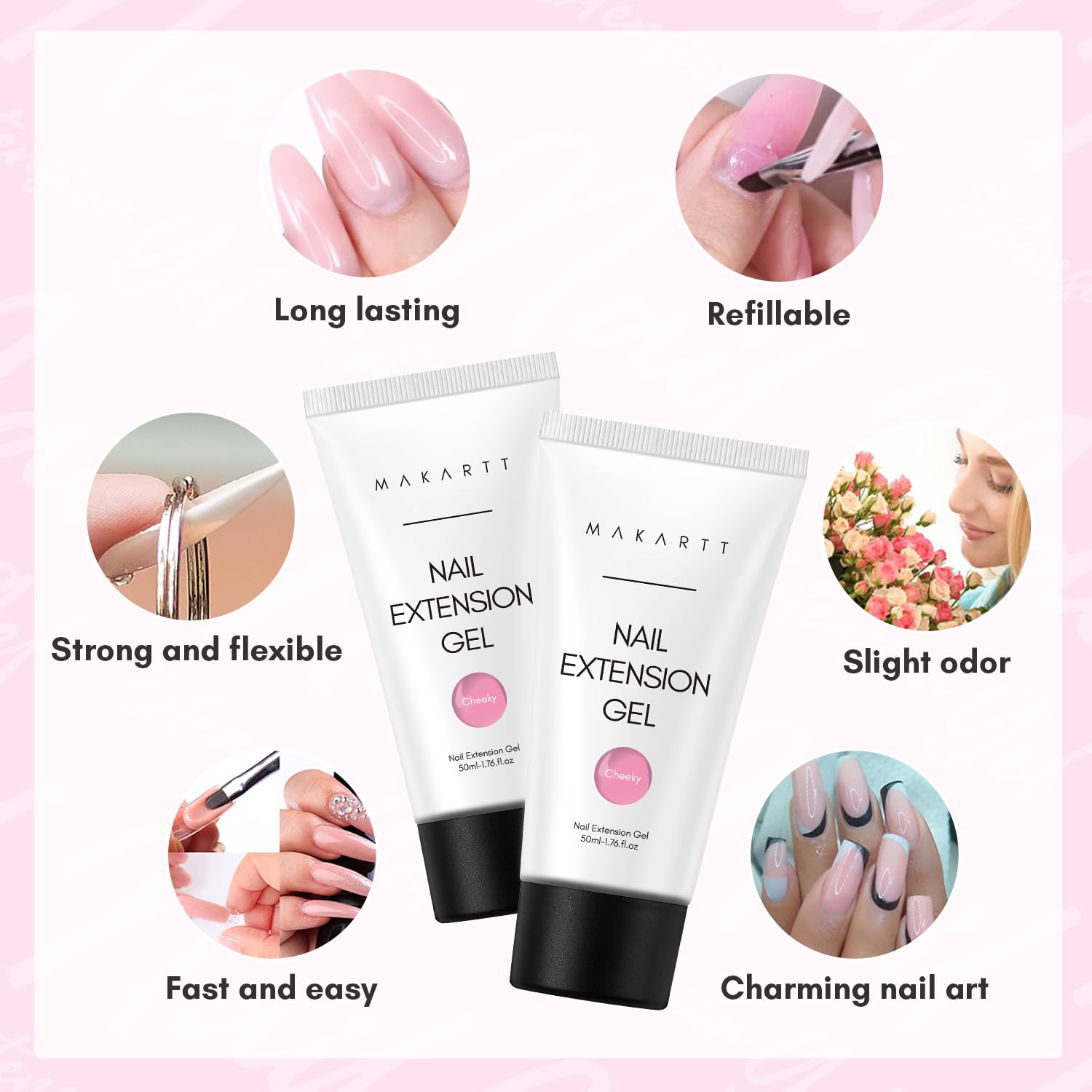 Makartt cured nail finish in daisy pink showing long-lasting glossy result