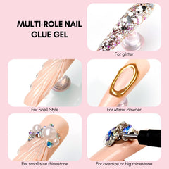 Makartt cured rhinestones on nail under LED showing secure long-lasting finish