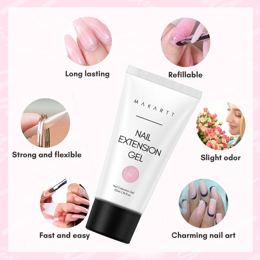 Makartt poly gel used with dual form to show clean extension shaping