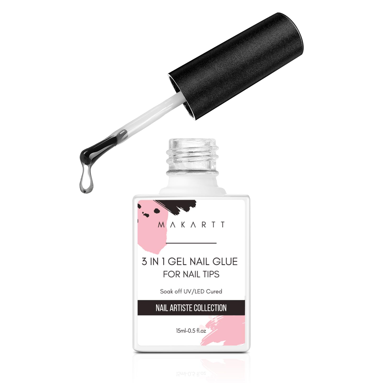 Makartt bottle front view showing clear 15ml gel and professional branding benefit
