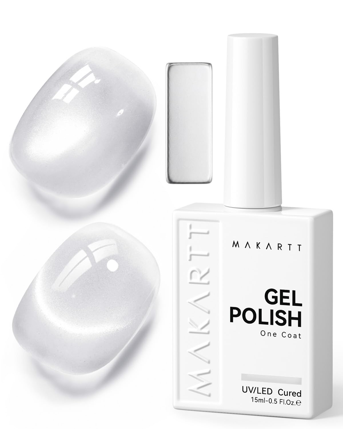 Makartt bottle front view showing glassy silver shimmer and brand quality