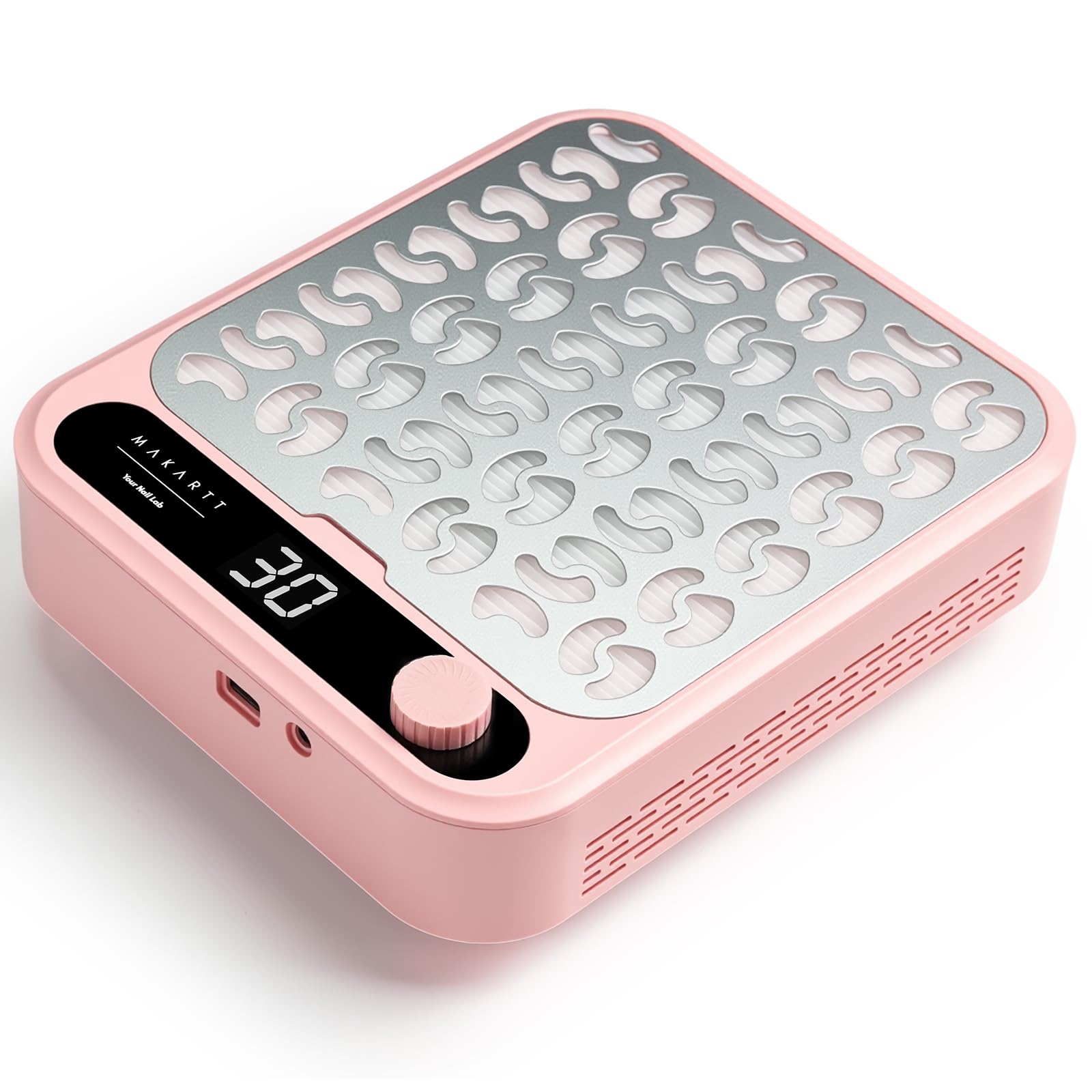 Makartt front view pink dust collector showing intake grille and neat workspace benefit