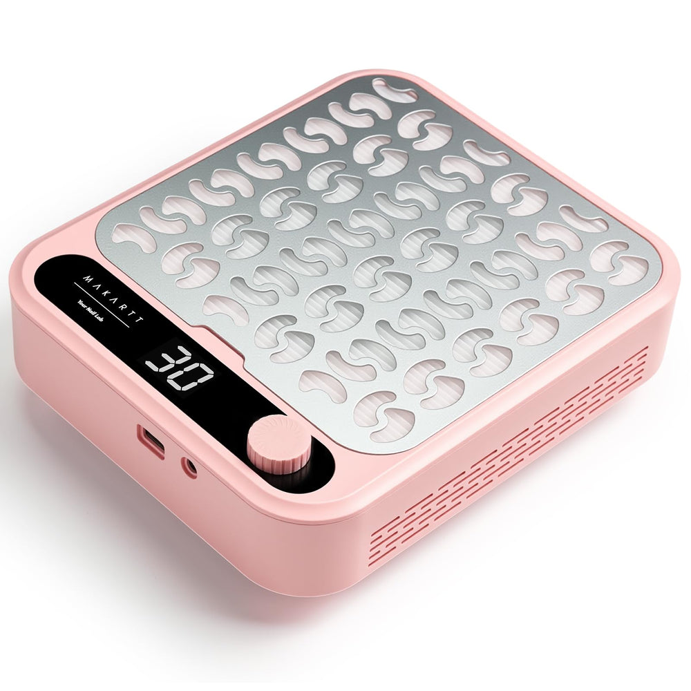 Makartt front view pink dust collector showing intake grille and neat workspace benefit
