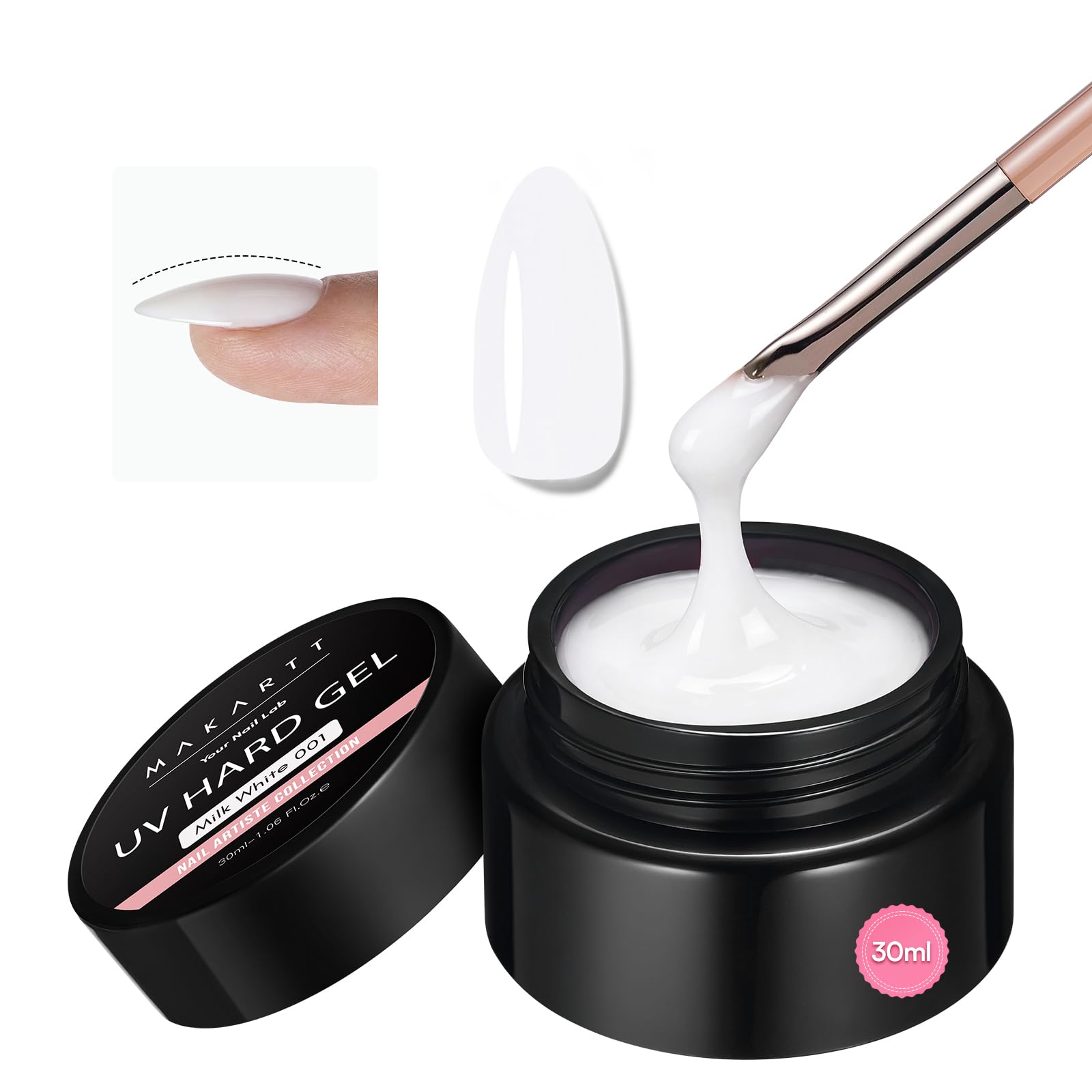 Makartt jar front view showing milky white builder gel and clear branding for professional results