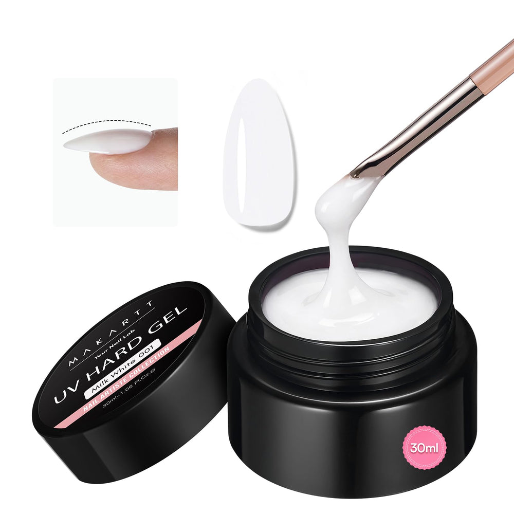 Makartt jar front view showing milky white builder gel and clear branding for professional results