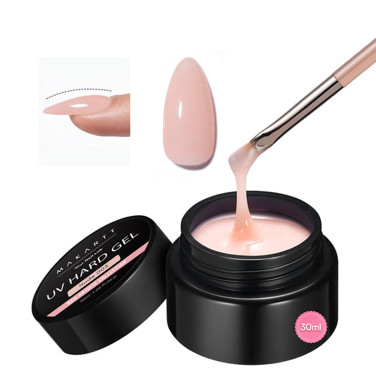 Makartt jar front view showing product label and nude builder gel benefit clear base