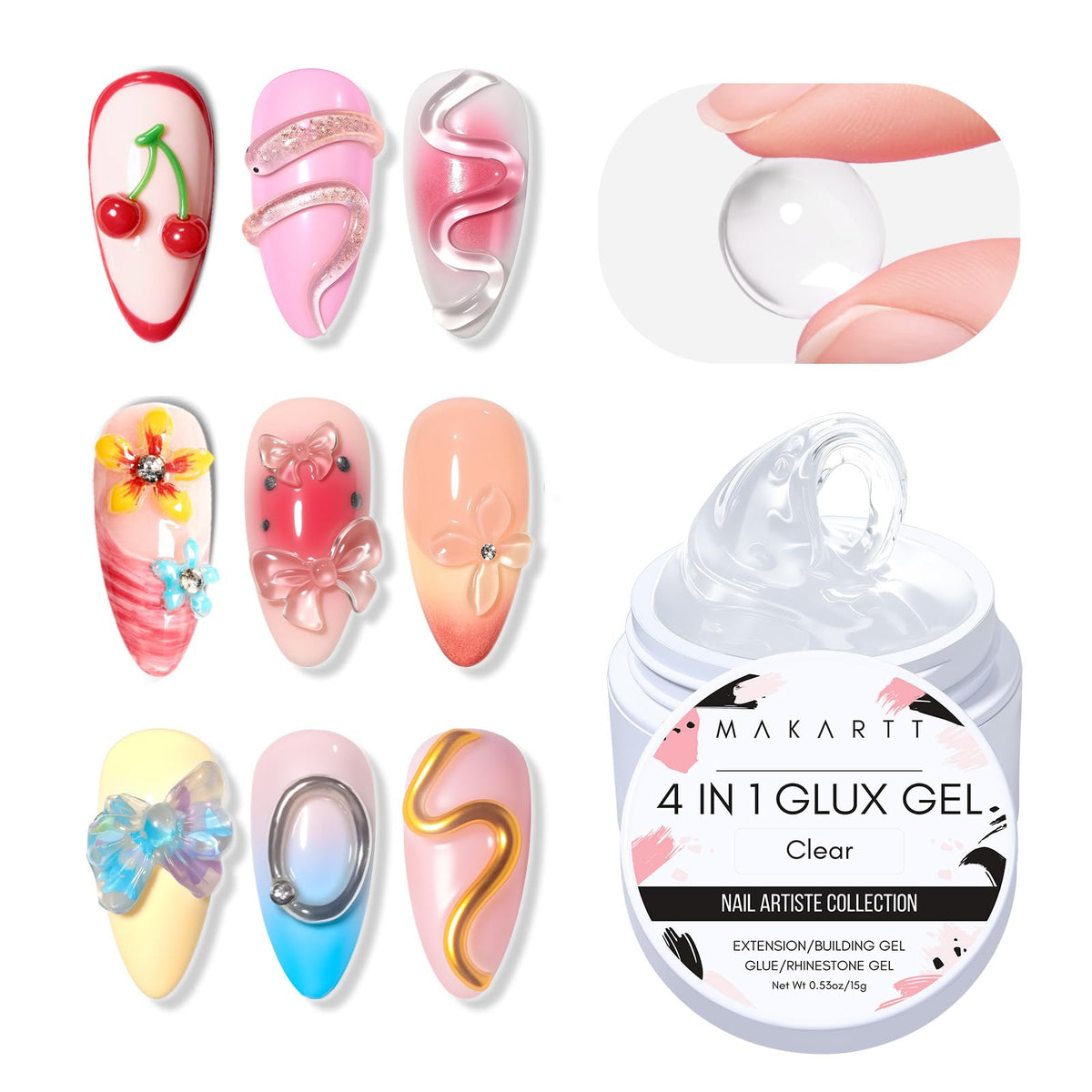 makartt front packaging 15ml showing product and benefit clear builder gel