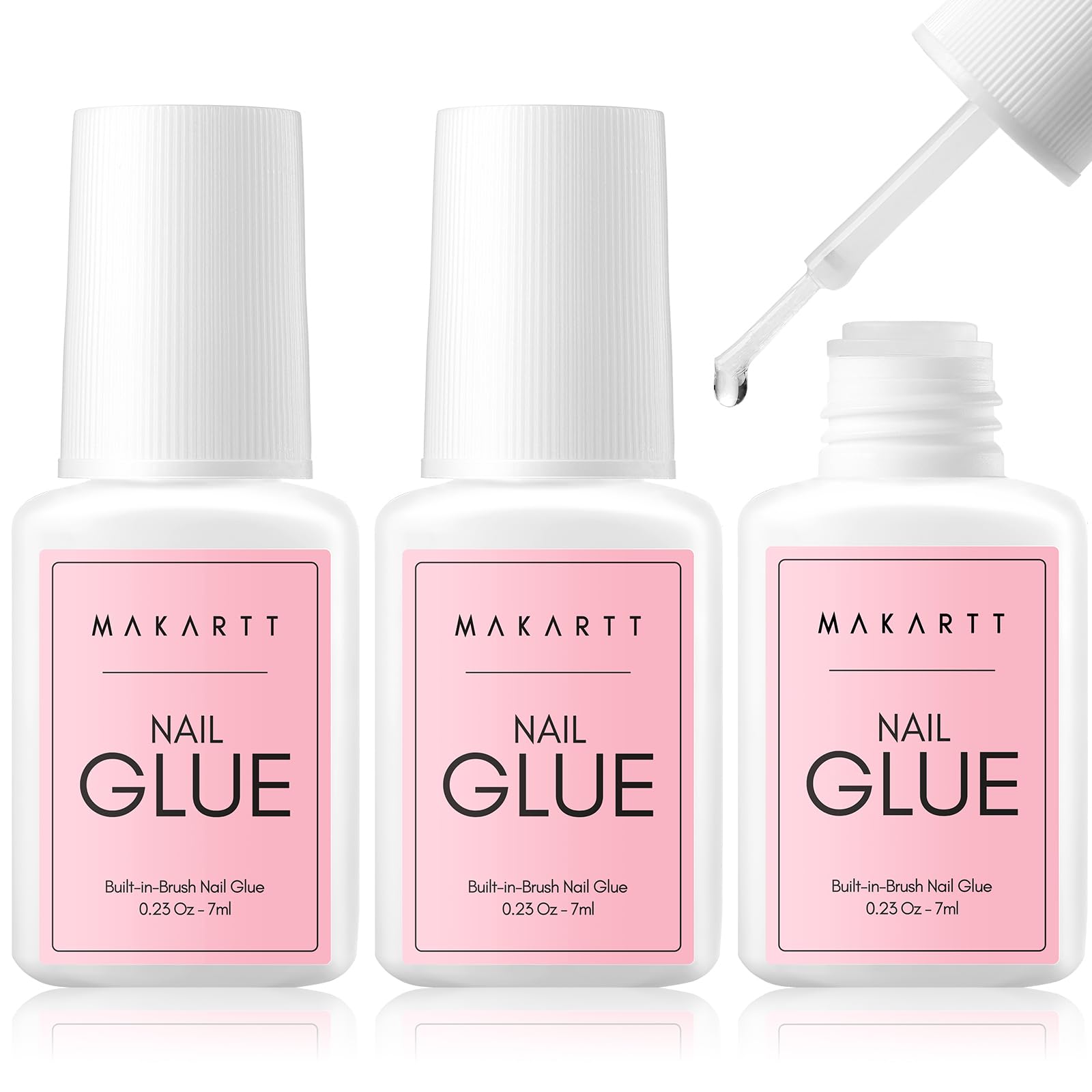 Makartt front packaging showing three 7ml glue bottles and compact kit benefit