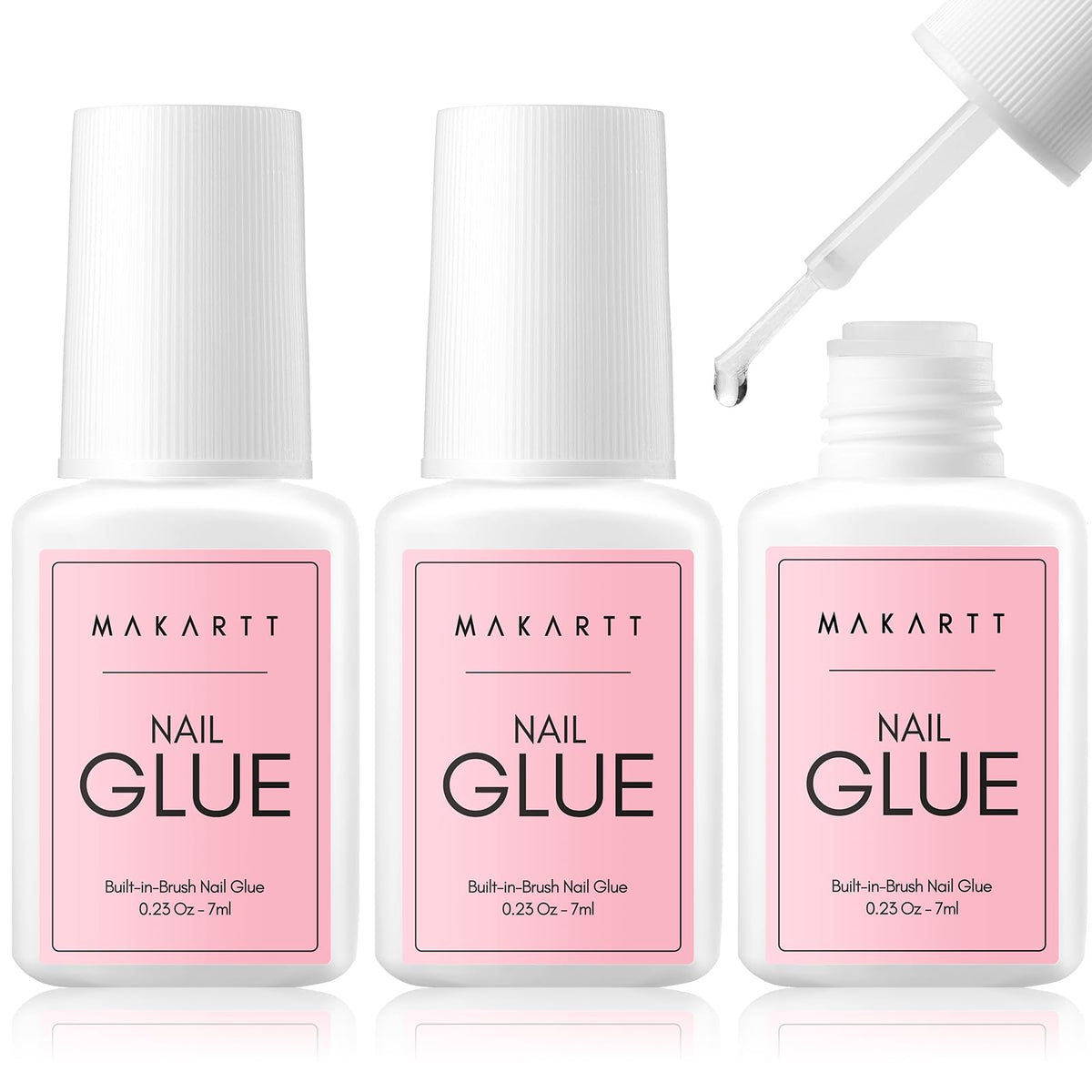 Makartt front packaging showing three 7ml glue bottles and compact kit benefit