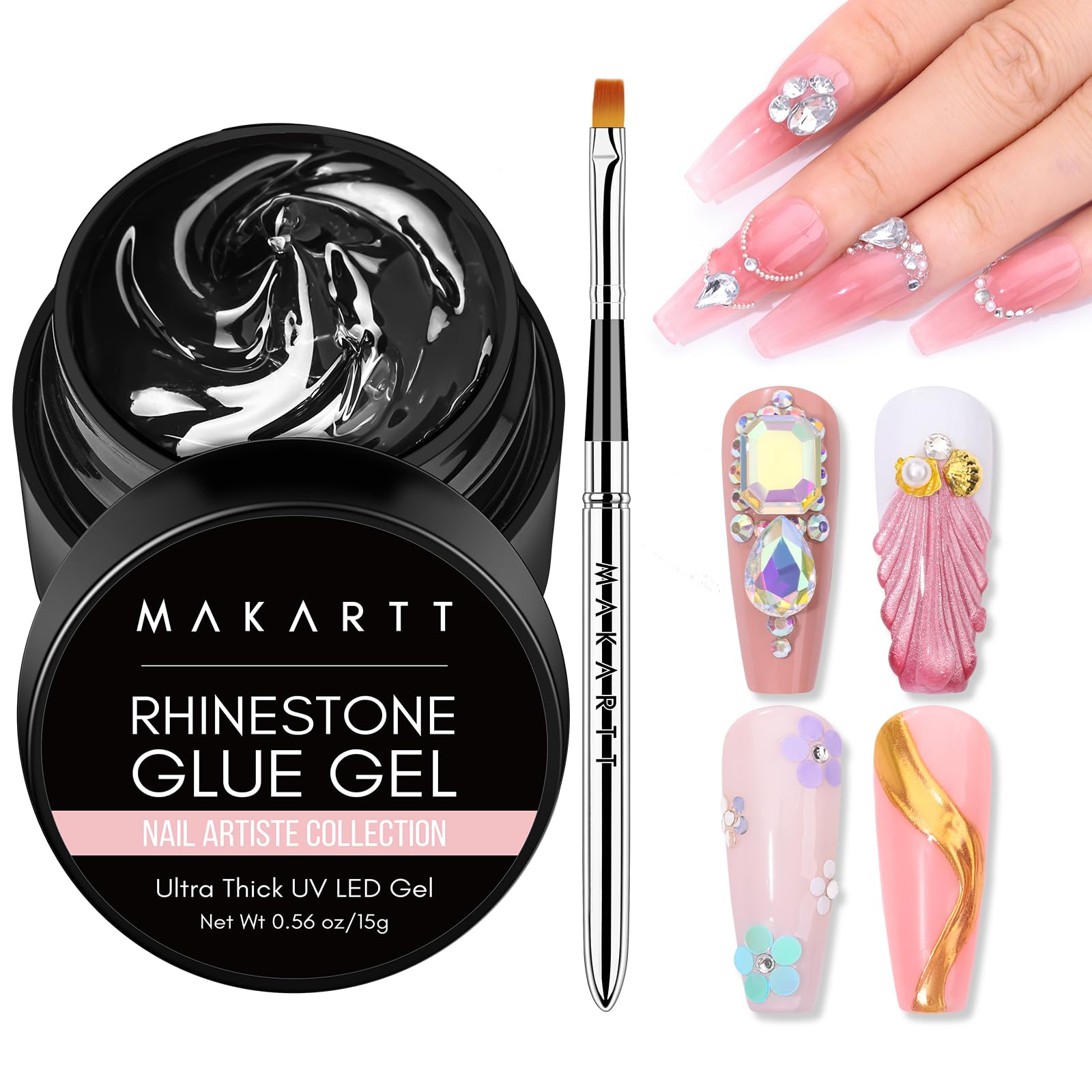Makartt front packaging shows 15ml clear gel and brush pen for neat adhesion