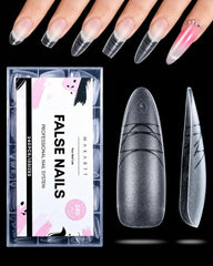 Makartt front packaging showing the full 240-piece almond tip set and benefits