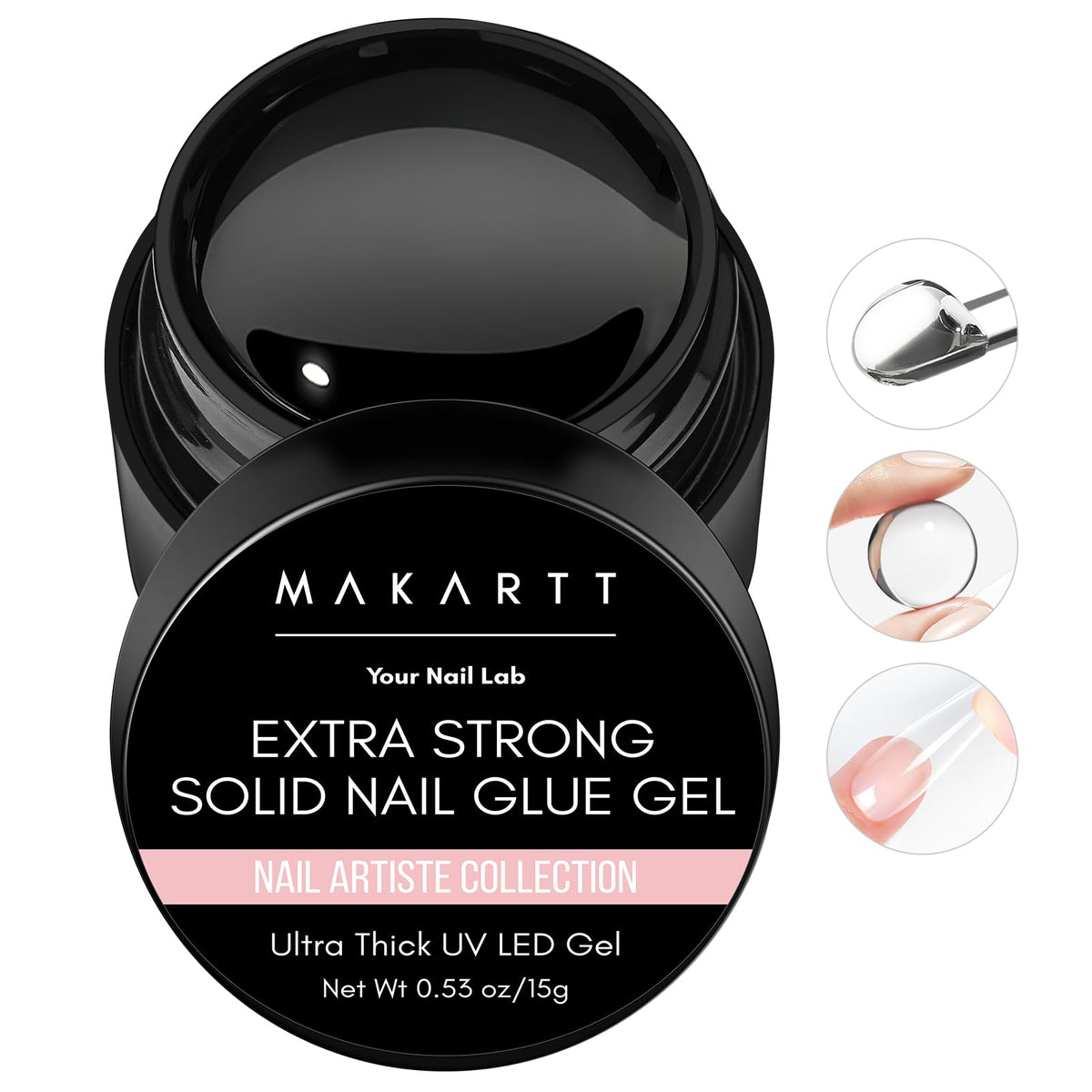 Makartt front packaging showing clear solid nail glue gel and brand