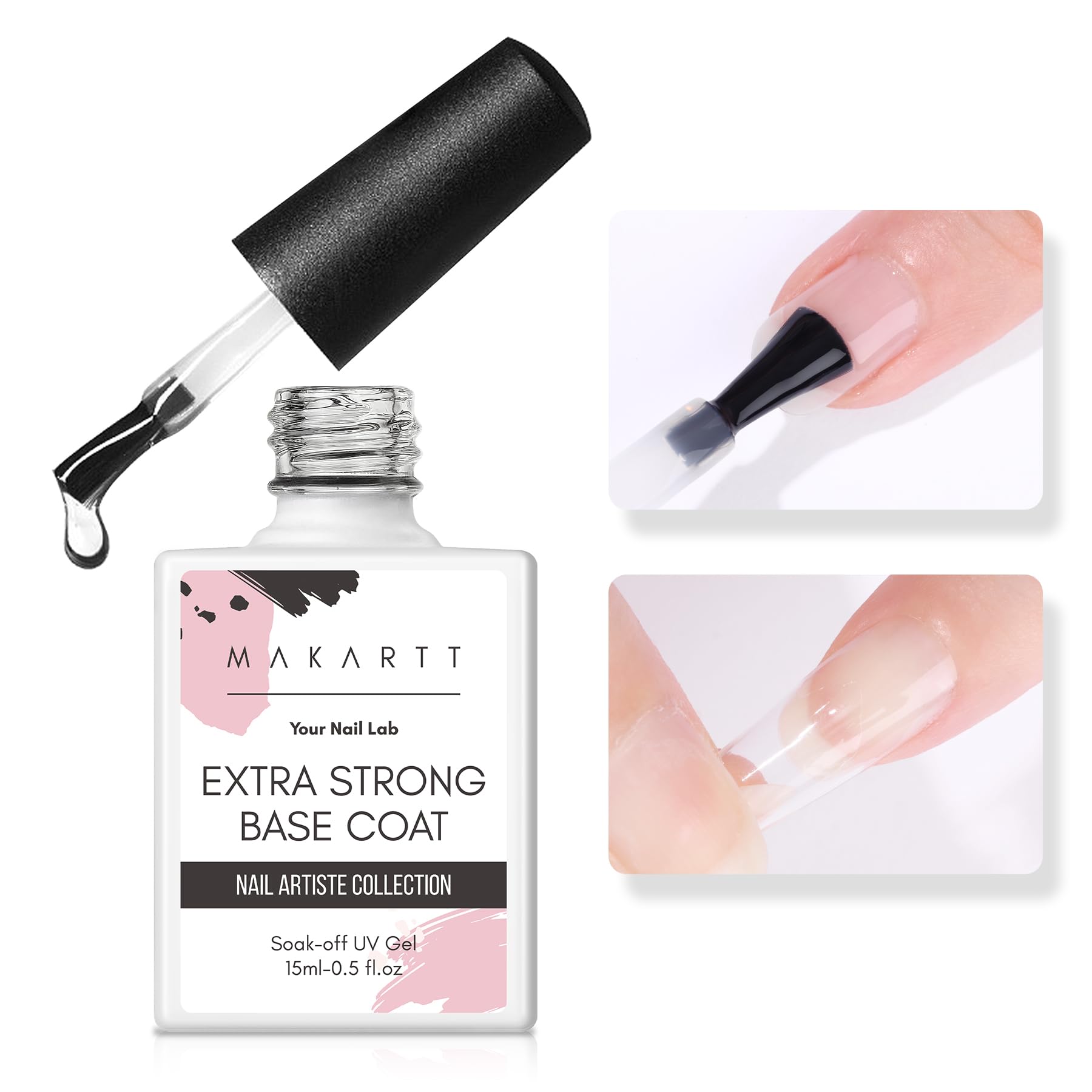 Makartt front packaging showing clear 15ml base coat and label for easy identification