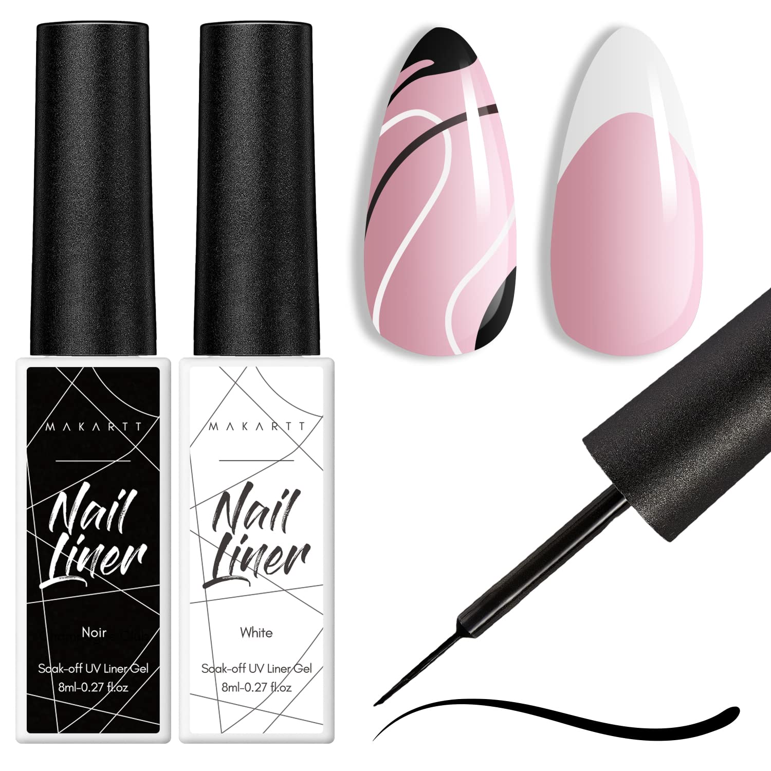 Makartt front packaging showing both black and white gel liners for classic contrast