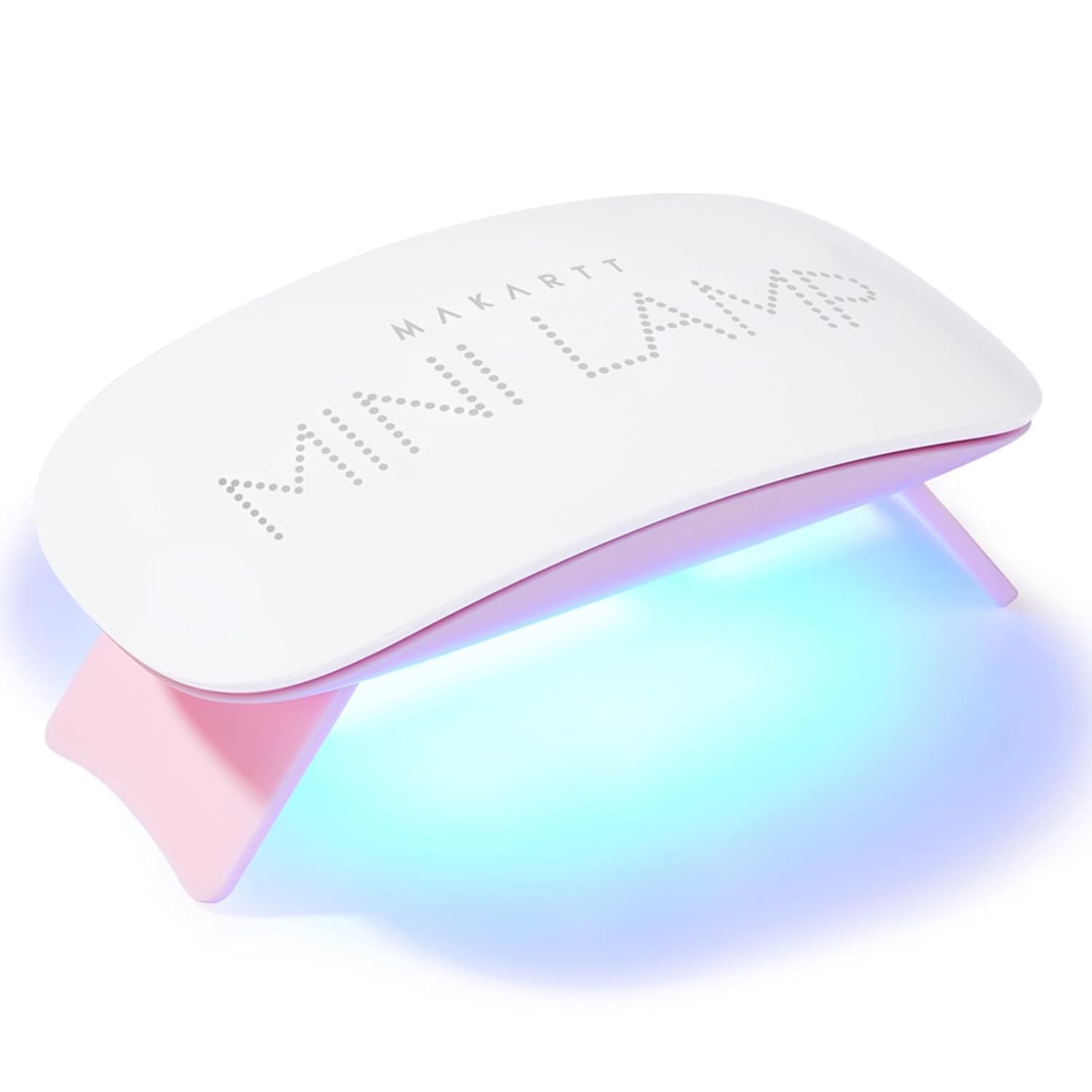 Makartt front view of compact lamp showing curing area and benefit of portability