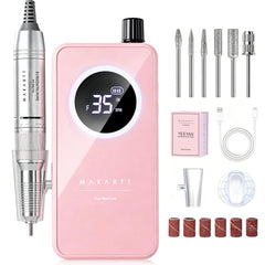 Makartt front view pink nail drill showing compact design and portability
