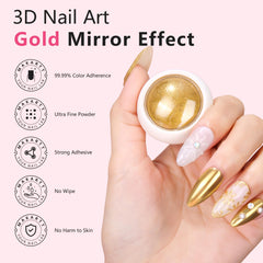 Makartt gold chrome powder jar closeup with smooth reflective pigment