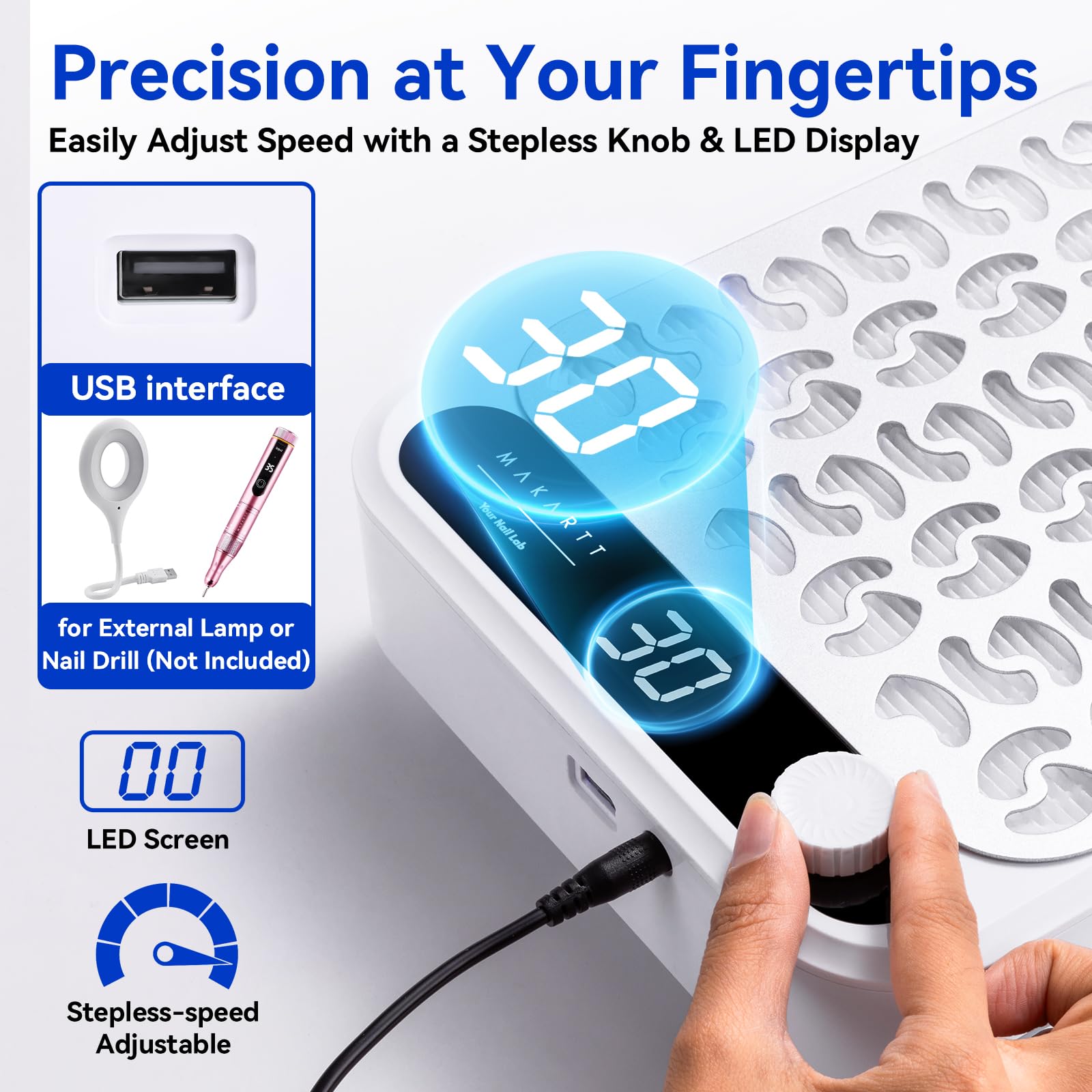 Makartt in-use during acrylic filing capturing dust at source for cleaner air