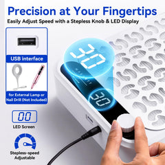 Makartt in-use during acrylic filing capturing dust at source for cleaner air