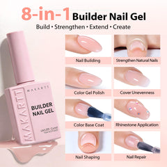 Makartt label close-up on nude builder highlighting multi-function benefits
