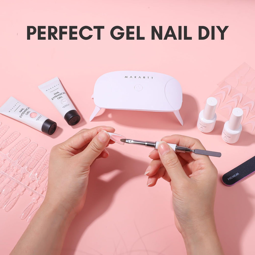 Makartt manicure flatlay with tools showing professional kit compatibility and results