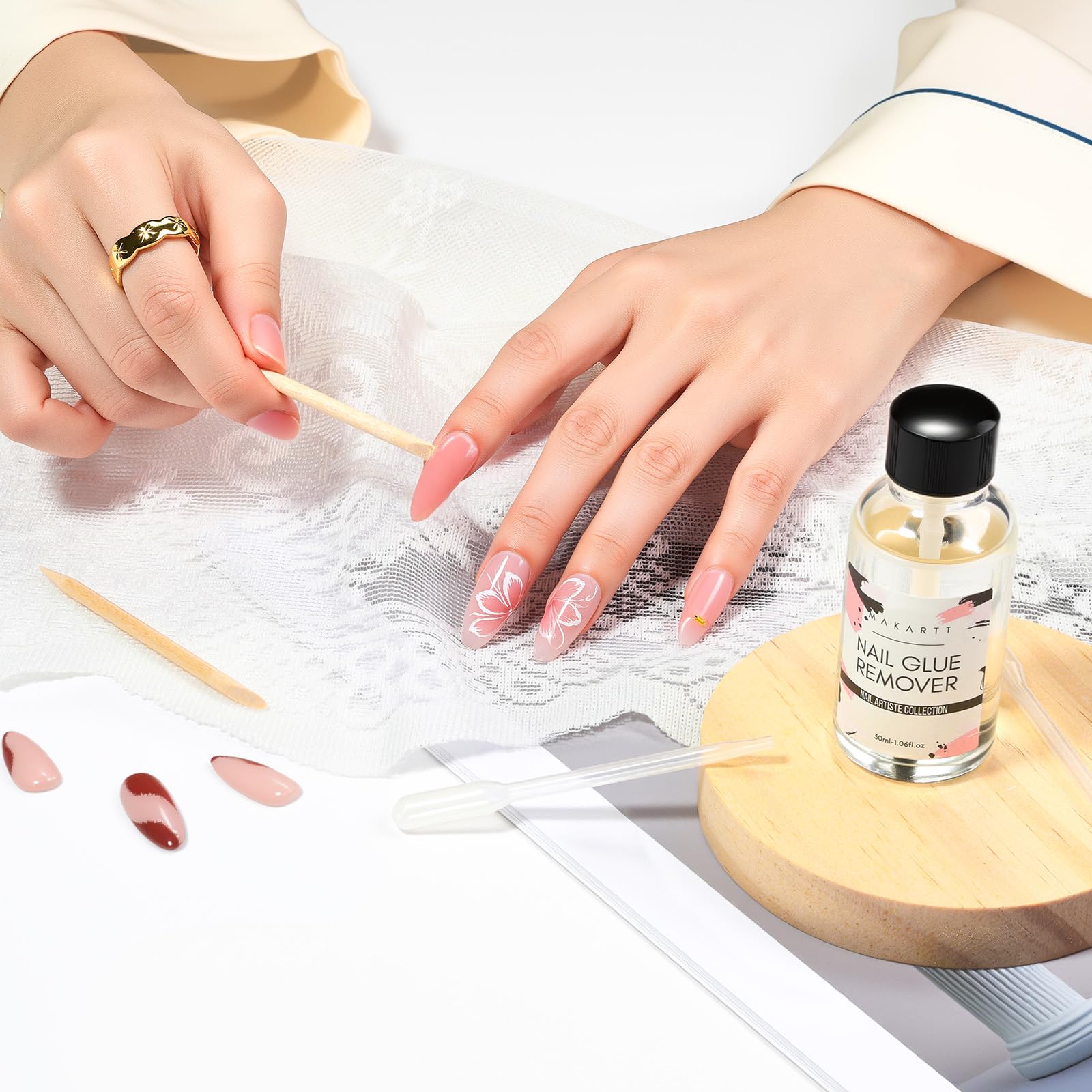 Makartt in a home manicure scene saving time on press-on removal