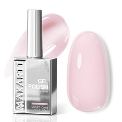 Makartt bottle front view showing milky pink gel and elegant silver cap, presents premium look