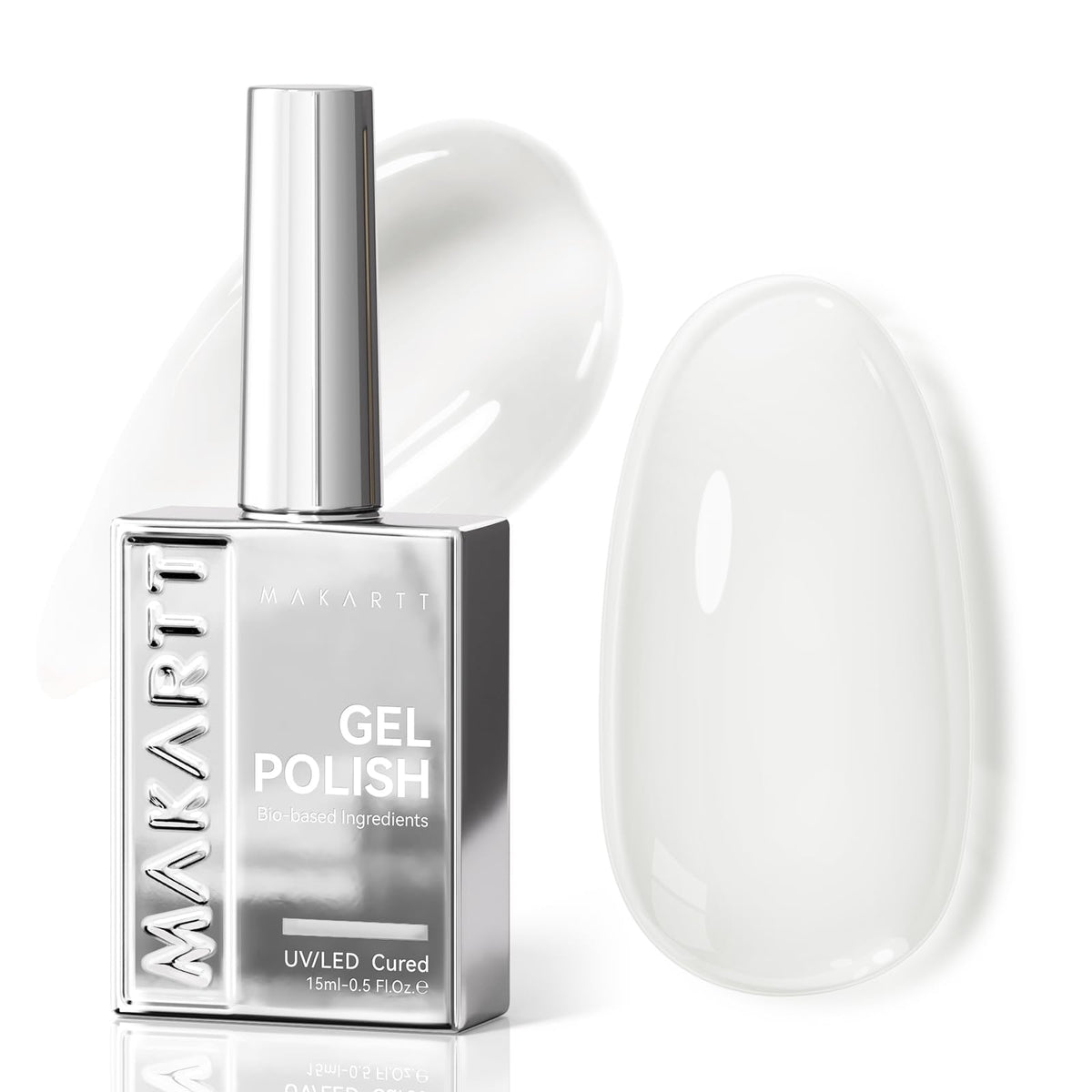 Makartt front bottle showing milky white color and elegant silver packaging benefit: premium display