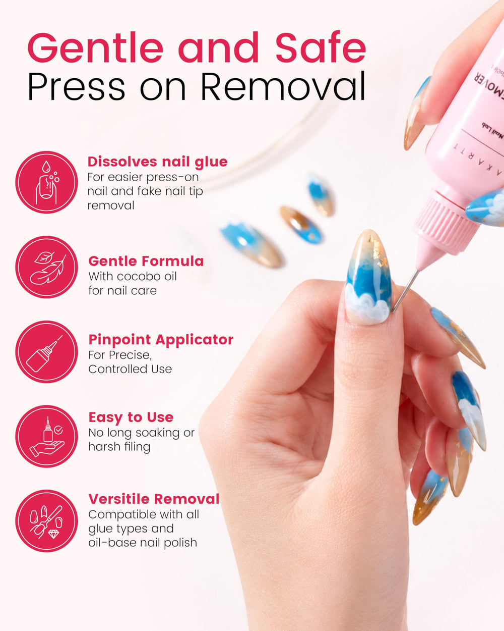 Makartt mini buffer clearing glue residue for a smooth natural nail finish