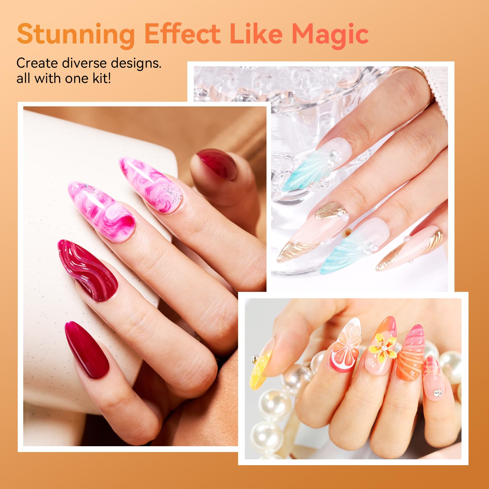 Makartt nail showing watercolor marble created with blooming gel for striking depth