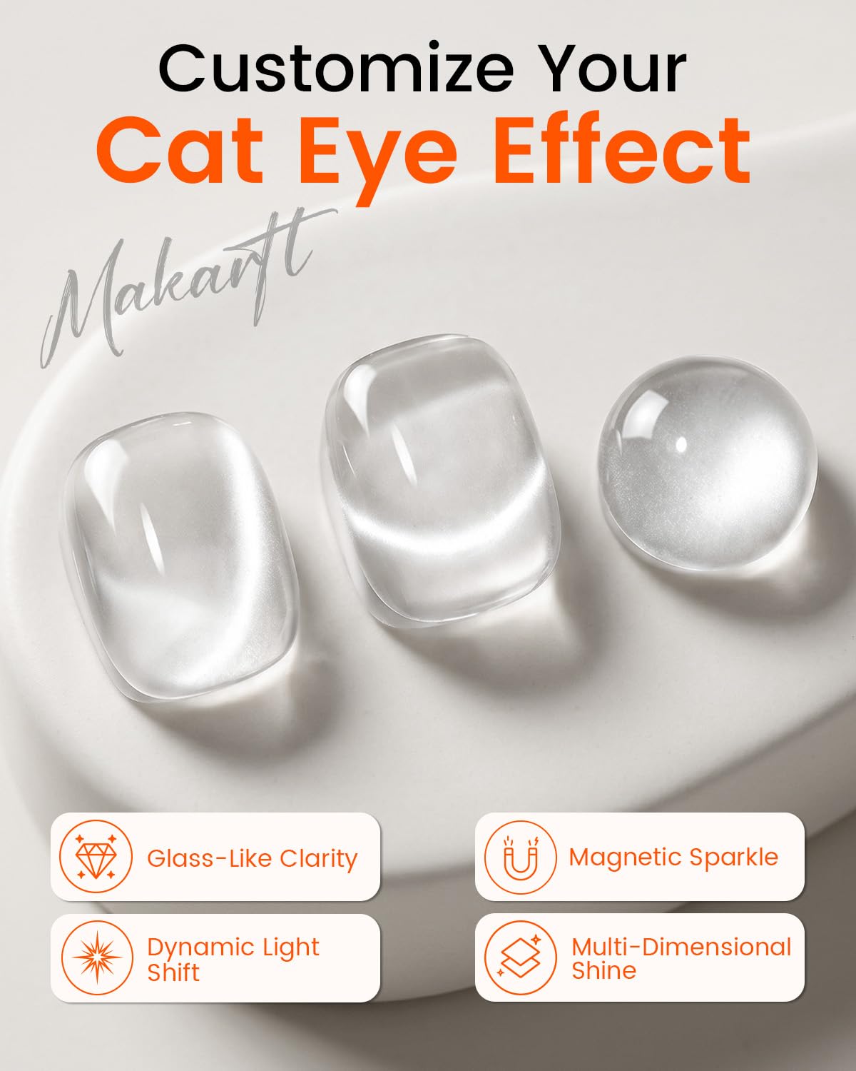 Makartt nail wheel swatches showing glassy silver translucence and options