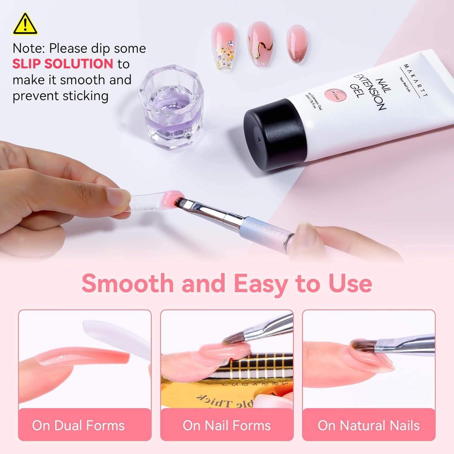 Makartt natural pink gel swipe on nail demonstrating even tint and natural finish